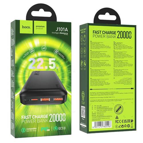 Внешний аккумулятор 20000 mAh HOCO J101A 2USB+Type-C черный LED индикатор