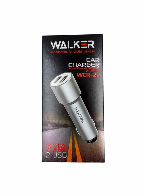 Автомобильные зарядные устройства Walker WCR-22 2USB графитовый 2.4A удлиненный корпус