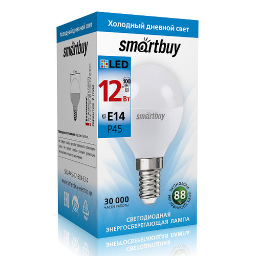 Лампочка светодиодная Smartbuy P45 E14 12W холодный свет