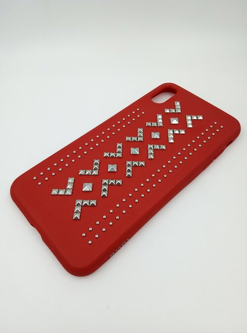 Накладка Apple iPhone Xs Max красный под кожу силикон Кожа Клепки