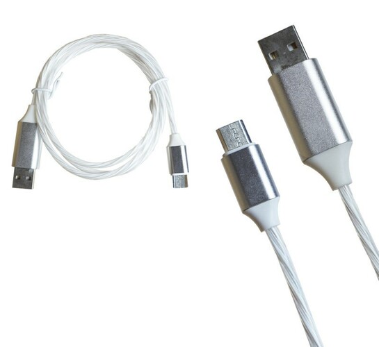Кабель USB - micro USB No brand пвх белый круглый 1 м. светящийся
