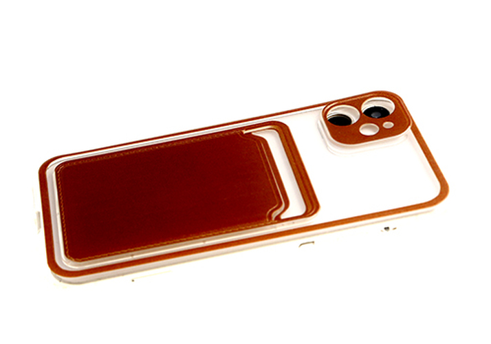 Накладка Apple iPhone 13 Pro Max прозрачный бампер коричневый силикон+кожа С кардхолдером и защитой камеры