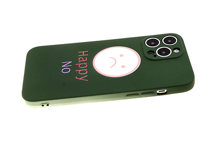 Накладка Apple iPhone 12 Pro темно-зеленый с защитой камеры 1мм силикон Рисунки Смайлик Happy No