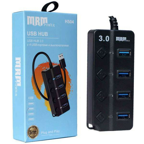 USB разветвитель MRM-Power H504 4 порта, USB 3.0 выключатели на порт
