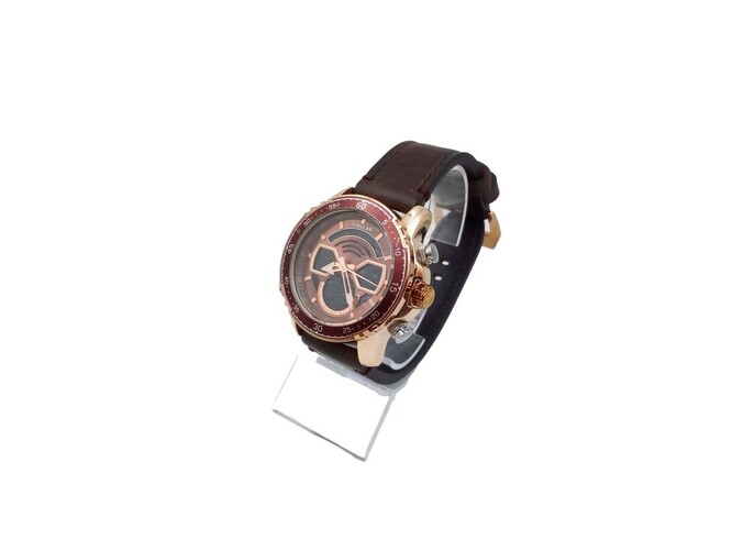 Наручные часы мужские электронные Tubular бронзовый циферблат темно-коричневый кожаный ремешок