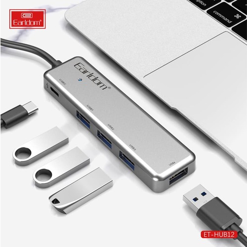 USB разветвитель Earldom ET-HUB12 4xUSB/xTYPE-C USB 3.0 серебро металл - 2