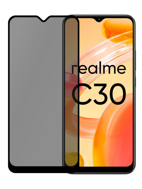 Защитное стекло Realme C20/C21/C11(2021)/C25/C25s/C30/C30s/C31/C33/C35 черный FullGlue антишпион PERO - 2