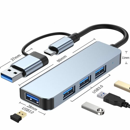 USB разветвитель Mivo MH-4011 4 порта, USB 3.0 TYPE-C + USB переходник, металл - 3