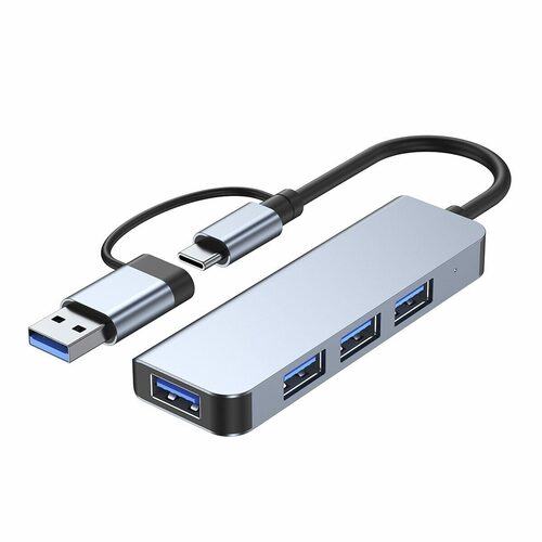 USB разветвитель Mivo MH-4011 4 порта, USB 3.0 TYPE-C + USB переходник, металл