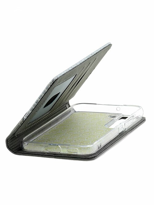 Чехол-книжка Samsung S22 Plus серый горизонтальный под кожу крокодила Kruche Purse Croc - 2