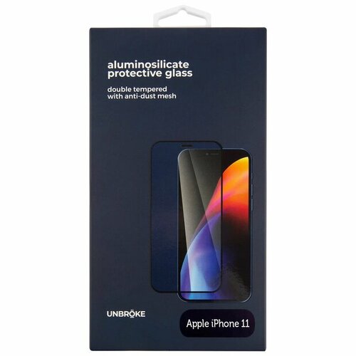 Защитное стекло Apple iPhone 11/XR черный FullGlue алюмосиликатное UNBROKE с защитой динамика