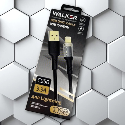 Кабель USB - 8 pin Lightning Walker C950 текстиль черный круглый 3.3А 1 м.