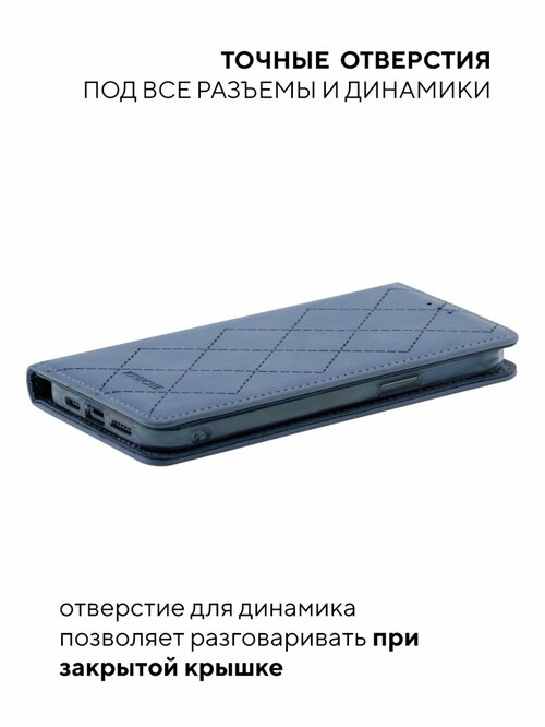 Чехол-книжка Xiaomi Redmi Note 10/10S/Poco M5S синий горизонтальный Kruche Геометрия Ромбы - 6