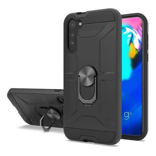 Накладка Samsung S23 черный силикон+пластик Armor Case Противоударный кольцо-подставка + магнитный держатель