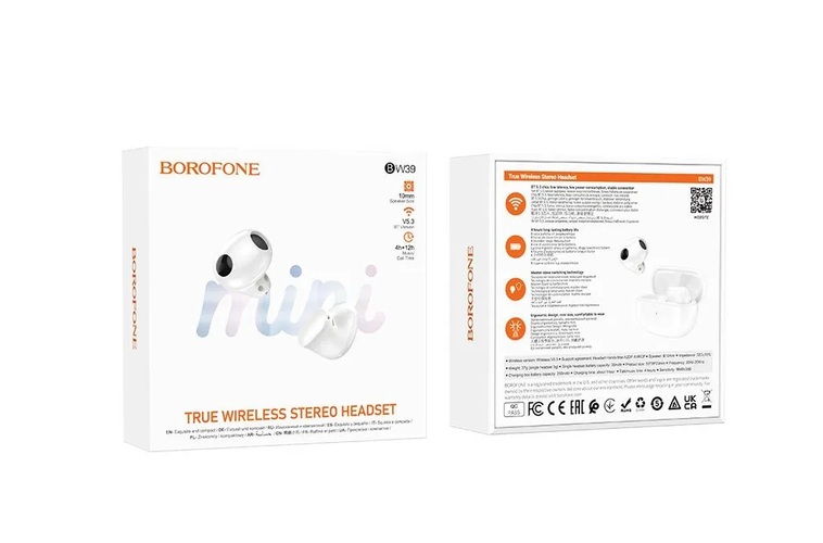 Наушники Borofone BW39 вкладыши, Bluetooth, TWS, белый - 2