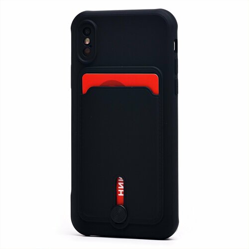 Накладка Apple iPhone X/Xs черный с выталкивателем карты силикон С кардхолдером - 2