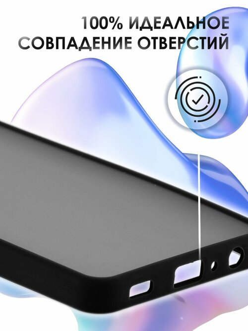 Накладка Samsung A32 4G черный матовый полупрозрачный с защитой камеры силикон+пластик Kruche Однотонный - 3