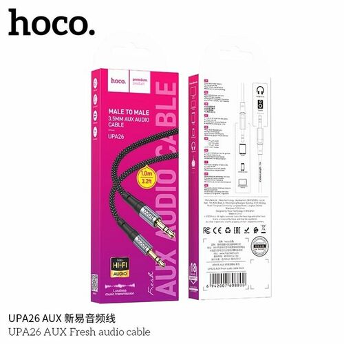 Кабель Jack 3.5(п) - Jack 3.5(п) HOCO UPA26 текстиль черный круглый 1 м.