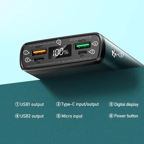 Внешний аккумулятор 10000 mAh REMAX RPP-201 2USB+Type-C зеленый LED дисплей - 2