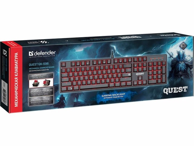 Клавиатура Defender Quest проводная игровая с подсветкой черный механическая