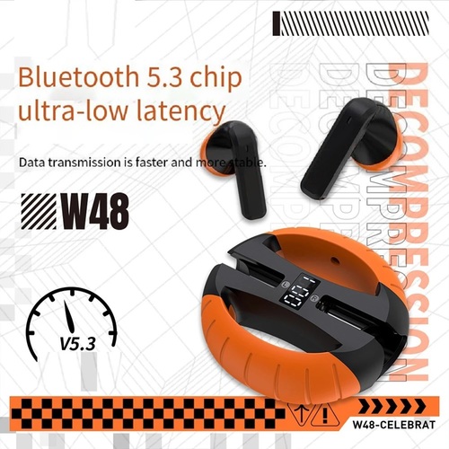 Наушники Celebrat TWS-W48 вакуумные, Bluetooth, TWS, черно-оранжевый - 3