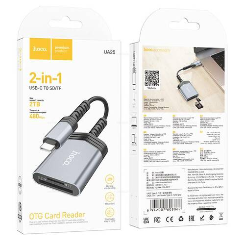 Картридер HOCO UA25 Type-C, microSD/SD