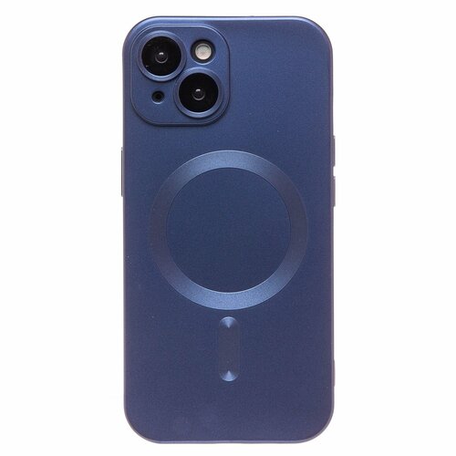 Накладка Apple iPhone 15 темно-синий матовый со стеклами на камере силикон SafeMag
