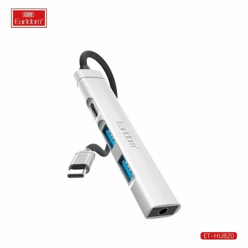 USB разветвитель Earldom ET-HUB20 2xUSB3.0/1xTYPE-C/1xAUX серебро металл - 2