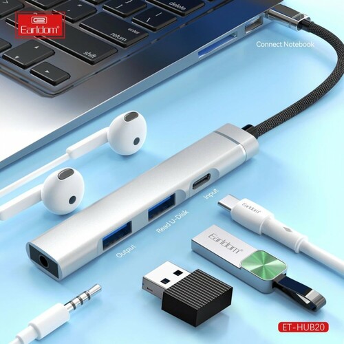 USB разветвитель Earldom ET-HUB20 2xUSB3.0/1xTYPE-C/1xAUX серебро металл - 4