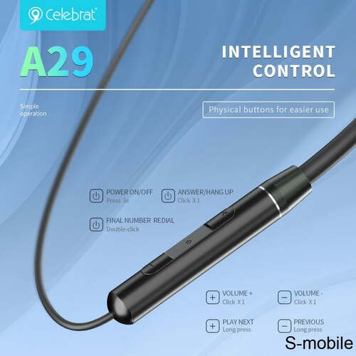 Наушники Celebrat A29 вакуумные, Bluetooth, микрофон, черный - 4