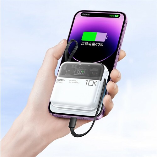 Внешний аккумулятор 10000 mAh REMAX RPP-602 USB/Type-C/Lightning белый LED дисплей - 4