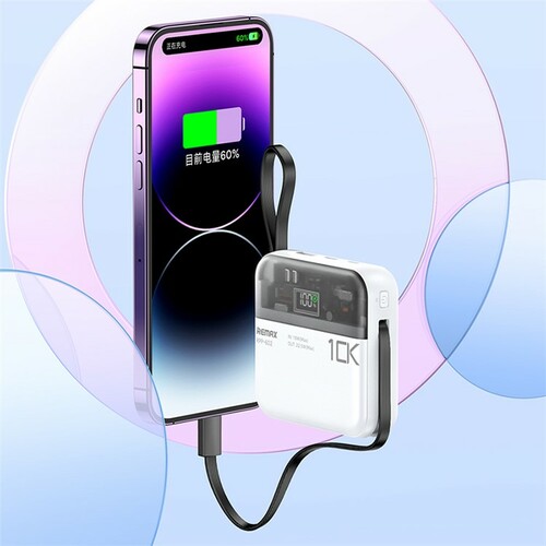 Внешний аккумулятор 10000 mAh REMAX RPP-602 USB/Type-C/Lightning белый LED дисплей - 5