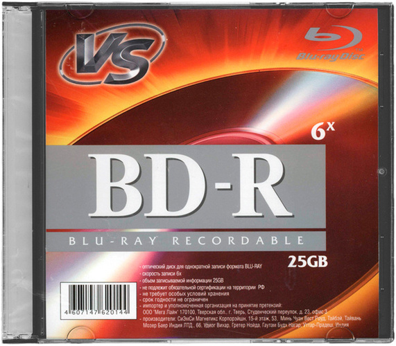 Диск VS BD-R 25GB 6x slim