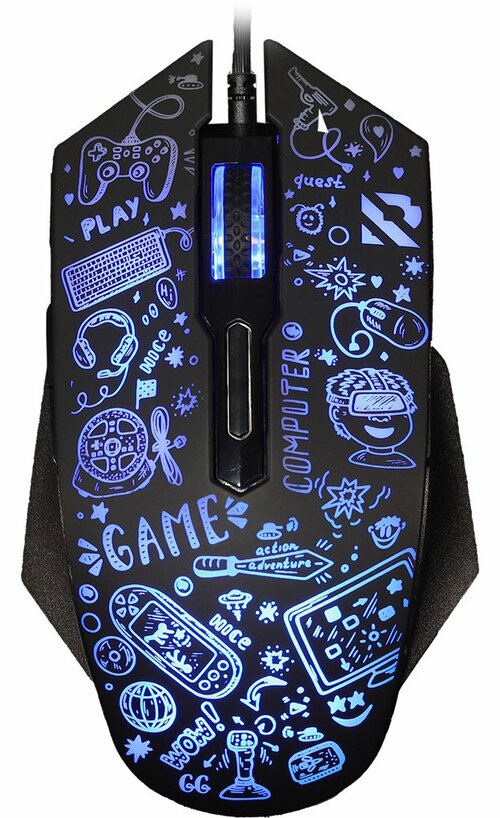 Мышь Smartbuy RUSH X15 проводная оптическая игровая с подсветкой 3600 dpi черный 6 кнопок, бесшумные кнопки - 3