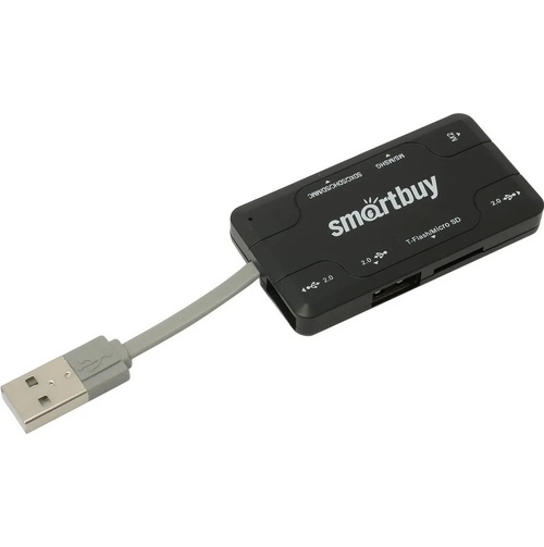 Картридер Smartbuy SBRH-750-K USB 2.0, microSD/SD/MMC/MS/M2 черный + HUB 3хUSB2.0 - 2