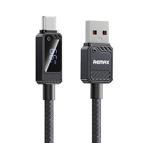 Кабель USB - Type-C Remax RC-C070 текстиль черный круглый 1,2 м. 66W LED дисплей