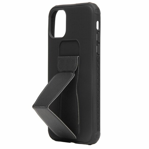 Накладка Apple iPhone 15 Pro Max черный с магнитом силикон+кожа Momo Stick Подставка-держатель - 3