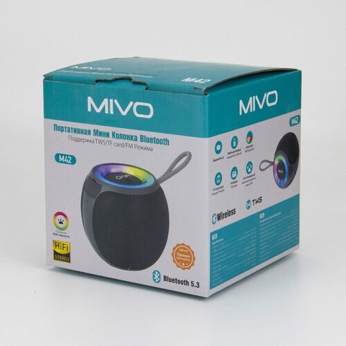 Колонка Бумбокс Mivo M42 TF/AUX/USB/bluetooth 12Вт LED подсветка - 3