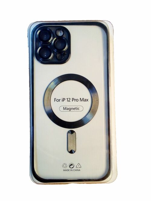 Накладка Apple iPhone 12 Pro Max черный со стеклом на камере силикон SafeMag