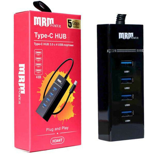 USB разветвитель MRM-Power H344T 4 порта, Type-C, черный