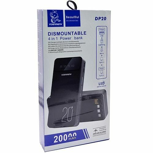 Внешний аккумулятор 20000 mAh Denmen DP20 microUSB/Type-C/Lightning черный LED дисплей - 3