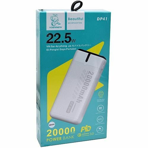 Внешний аккумулятор 20000 mAh Denmen DP41 2USB+Type-C белый LED индикатор - 2