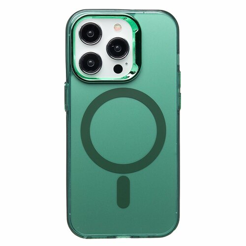 Накладка Apple iPhone 14 Pro зеленый матовый полупрозрачный с бортиком вокруг камеры силикон+пластик SafeMag