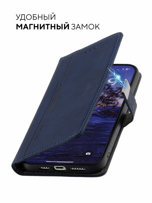 Чехол-книжка Samsung S23 Plus темно-синий горизонтальный с магнитом Kruche Flip Classic - 7