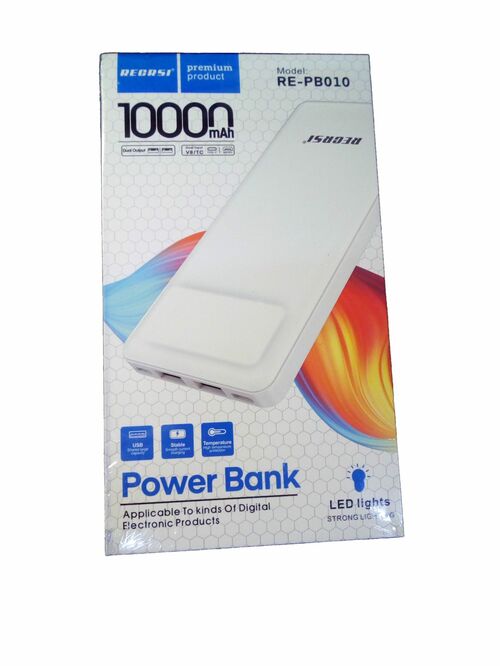 Внешний аккумулятор 10000 mAh RECRSI PB-010 2USB+Type-C белый