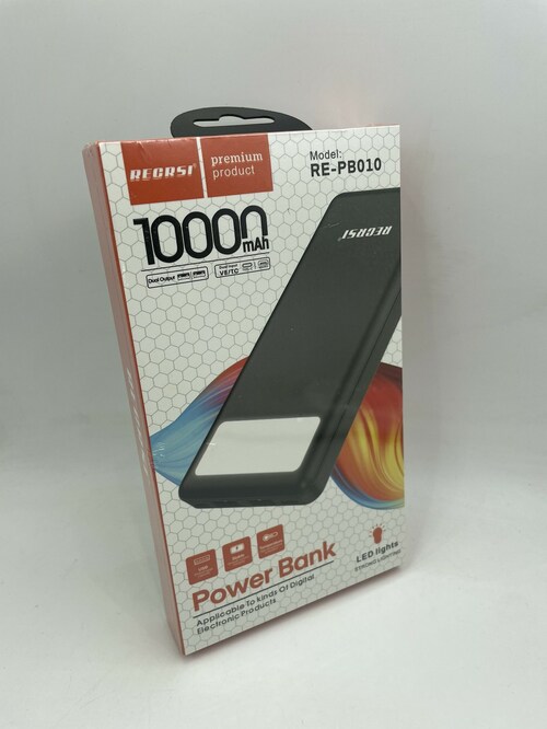 Внешний аккумулятор 10000 mAh RECRSI PB-010 2USB+Type-C черный LED фонарь