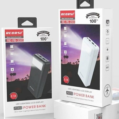 Внешний аккумулятор 20000 mAh RECRSI PB-200 2USB+Type-C белый LED фонарь