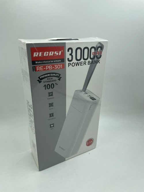 Внешний аккумулятор 30000 mAh RECRSI PB-301 2USB+Type-C белый