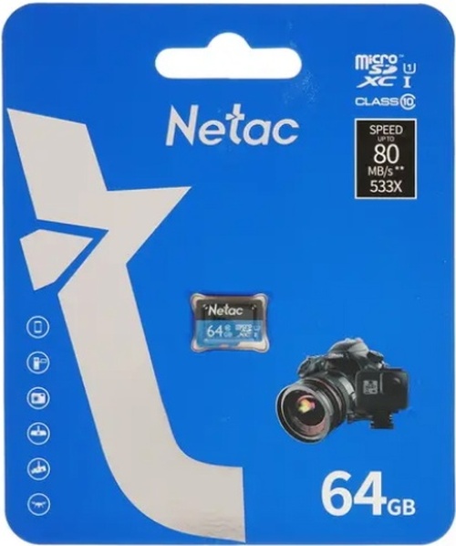 Карта памяти micro SD Netac 64GB Класс 10 P500 без адаптера