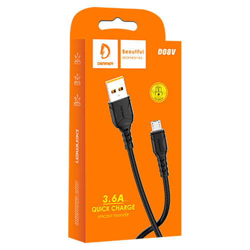 Кабель USB - micro USB Denmen D39 текстиль черный круглый 3.6A 1 м.